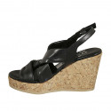 Sandale pour femmes en cuir noir avec plateforme et talon compensé 9 - Pointures disponibles:  42, 43, 45