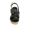 Sandalia para mujer en piel negra con plataforma y cuña 9 - Tallas disponibles:  42, 43, 45