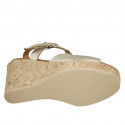 Woman's strap sandal with platform in platinum laminated leather wedge heel 9 - Available sizes:  42, 43, 45