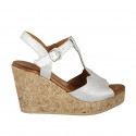 Woman's strap sandal with platform in silver laminated leather wedge heel 9 - Available sizes:  42, 43, 45