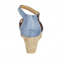 Woman's open shoe with strap and platform in light blue leather wedge heel 7 - Available sizes:  43