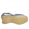 Woman's open shoe with strap and platform in light blue leather wedge heel 7 - Available sizes:  43