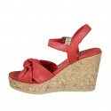 Woman's sandal with strap, platform and knot in red leather wedge heel 9 - Available sizes:  42, 43