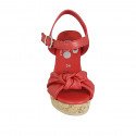 Sandale pour femmes avec courroie, plateau et nœud en cuir rouge talon compensé 9 - Pointures disponibles:  42, 43