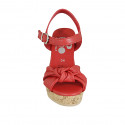 Woman's sandal with strap, platform and knot in red leather wedge heel 9 - Available sizes:  42, 43