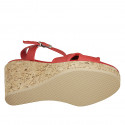 Woman's sandal with strap, platform and knot in red leather wedge heel 9 - Available sizes:  42, 43