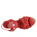 Sandalia para mujer con cinturon, plataforma y nudo en piel roja cuña 9 - Tallas disponibles:  42, 43