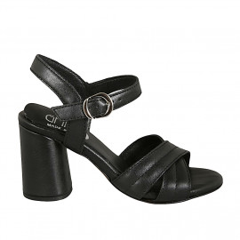Woman's sandal with strap in black leather heel 7 - Available sizes:  43