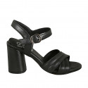 Woman's sandal with strap in black leather heel 7 - Available sizes:  42, 43