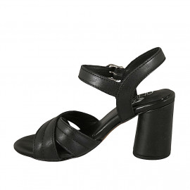 Woman's sandal with strap in black leather heel 7 - Available sizes:  43 2