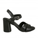Woman's sandal in black leather with strap heel 7 - Available sizes:  32