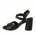 Woman's sandal in black leather with strap heel 7 - Available sizes:  32
