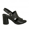 Sandalo da donna in pelle forata tagliata nera tacco 7 - Misure disponibili: 43