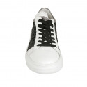 Chaussure pour femmes à lacets avec semelle amovible en cuir blanc et argent et tissu noir talon compensé 4 - Pointures disponibles:  32, 33, 34, 42, 43, 44, 45