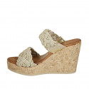 Woman's mules in braided fabric and platinum leather with studs, platform and wedge heel 9 - Available sizes:  42, 43