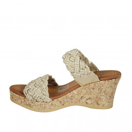 Woman's mules in braided fabric and platinum leather with studs, platform and wedge heel 7 - Available sizes:  42, 43 2