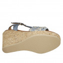 Sandale pour femmes en cuir et cuir tressé bleu gris et gris avec courroie et plateforme talon compensé 9 - Pointures disponibles:  42, 43