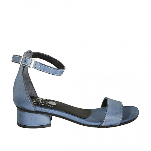 Zapato abierto para mujer en piel azul claro con cinturon tacon 3 - Tallas disponibles:  32, 43