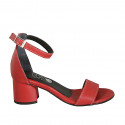 Zapato abierto con cinturon para mujer en piel roja tacon 5 - Tallas disponibles:  43