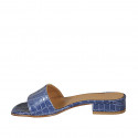 Woman's open mules in light blue printed leather heel 3 - Available sizes:  42, 43