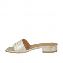 Woman's open mules in platinum printed leather heel 3 - Available sizes:  43