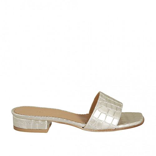 Woman's open mules in platinum printed leather heel 3 - Available sizes:  43