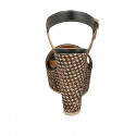 Sandalia para mujer con cinturon y plataforma en piel negra y marron cuña trensada 12 - Tallas disponibles:  42, 43