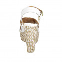 Sandale pour femmes avec courroie et plateforme en cuir blanc avec talon compensé tressé 12 - Pointures disponibles:  43
