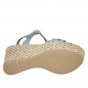 Sandalo da donna in pelle azzurra e platino con cinturino e plateau zeppa intrecciata 9 - Misure disponibili: 42, 43, 44