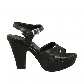 Sandale pour femmes avec courroie en cuir noir avec plateforme et talon 10 - Pointures disponibles: 42