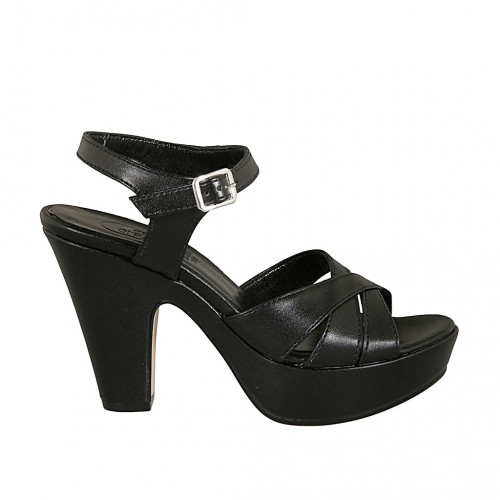 Woman's strap sandal in black leather with platform and heel 10 - Available sizes:  42