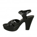 Woman's strap sandal in black leather with platform and heel 10 - Available sizes:  42