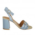 Sandale pour femmes en cuir bleu clair et platine avec courroie à la cheville talon 8 - Pointures disponibles:  43, 44, 45