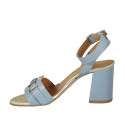 Woman's sandal with ankle strap in light blue and platinum leather heel 8 - Available sizes:  43, 44, 45