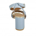 Sandalo da donna in pelle azzurra e platino con cinturino alla caviglia tacco 8 - Misure disponibili: 43, 44, 45