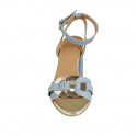 Sandalo da donna in pelle azzurra e platino con cinturino alla caviglia tacco 8 - Misure disponibili: 43, 44, 45