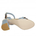 Sandalia para mujer en piel azul claro y platino con cinturon al tobillo tacon 8 - Tallas disponibles:  43, 44, 45