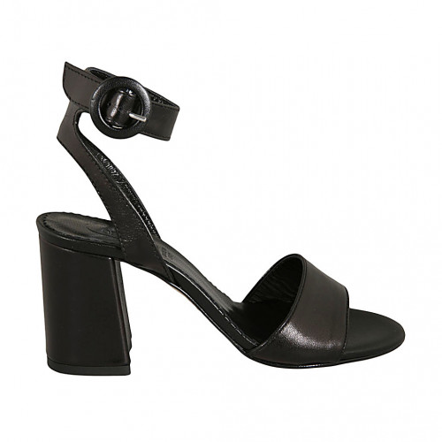 Woman's sandal with ankle strap in black leather heel 8 - Available sizes:  42