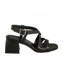 Woman's crossed strap sandal in black leather heel 5 - Available sizes:  42