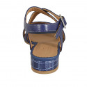 ﻿Woman's sandal with crossed strap in cornflower blue leather and printed leather heel 3 - Available sizes:  32, 44