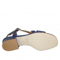 ﻿Sandalia para mujer con cinturon cruzado en piel y piel estampada azul aciano tacon 3 - Tallas disponibles:  32, 44
