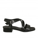Woman's crossed strap sandal in black leather and printed leather heel 3 - Available sizes:  42