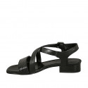 Woman's crossed strap sandal in black leather and printed leather heel 3 - Available sizes:  33, 42, 43