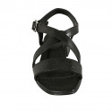 Sandalo da donna con cinturino incrociato in pelle e pelle stampata nera tacco 3 - Misure disponibili: 33, 42, 43