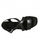 Sandalia con cinturon cruzado para mujer en piel y piel estampada negra tacon 3 - Tallas disponibles:  33, 42, 43