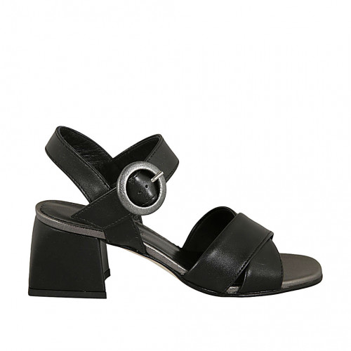 Sandalo con cinturino da donna in pelle nera tacco 5 - Misure disponibili: 31, 44