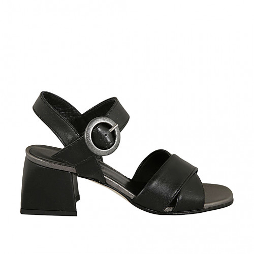 Woman's sandal with strap in black leather heel 5 - Available sizes:  31, 44