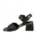 Woman's sandal with strap in black leather heel 5 - Available sizes:  31, 44
