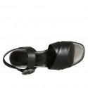 Sandalo con cinturino da donna in pelle nera tacco 5 - Misure disponibili: 31, 44