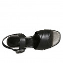 Woman's sandal with strap in black leather heel 5 - Available sizes:  31, 44